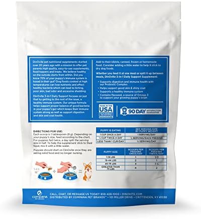 Dinovite Probiotic Food Topper for Puppies, Digestive Support, 90 Servings