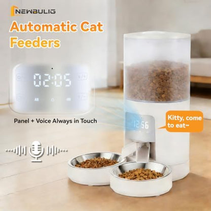 NEWBULIG Automatic Cat Feeder for 2 Pets 6L Dog Food Dispenser, White