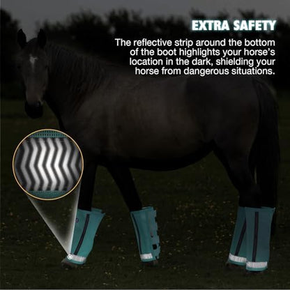 Harrison Howard Loose-Fitting Horse Fly Boots UV-Protective, Durable Fine Mesh Leggins with Reflective Strips (Set of 4)