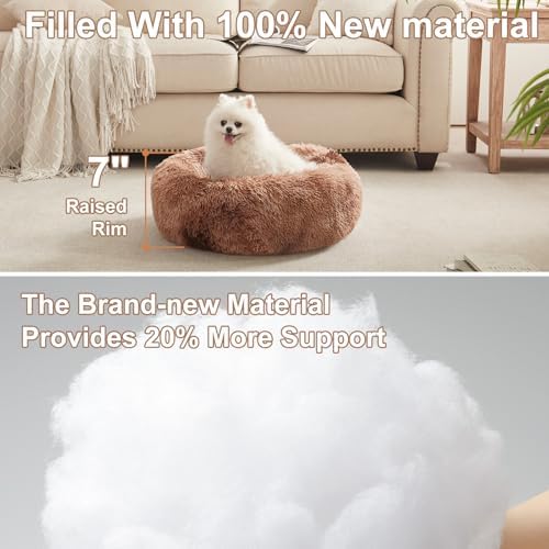 23 in Faux Fur Fluffy Donut Dog Bed for Small Dogs,Tie-dye Brown