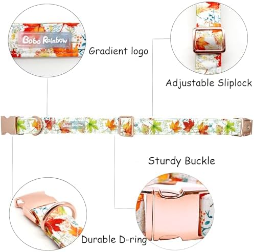 Dog Collars, Fall Dog Collar Fall Leaf Print Pet Collar Durable Metal Collar Cute Soft Puppy Collars Adjustable Dog Collar for X-Large Dogs
