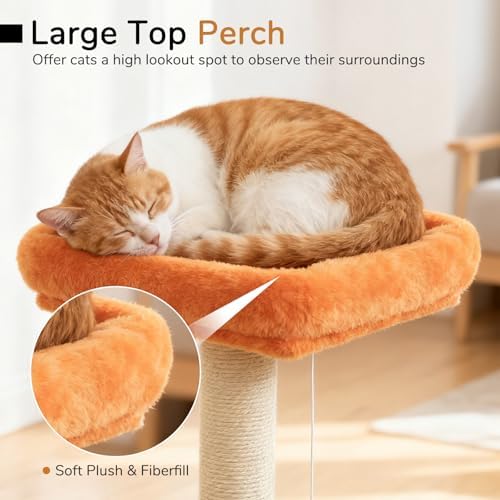 DORTALA Cat Tree for Indoor Cats, 44" Modern Cat Tower with Top Perch, Condo, Hammock, Sisal Scratching Posts, Dangling Balls, Platforms, Multi-level Pet Climbing Furniture Playground (Green & Orange)