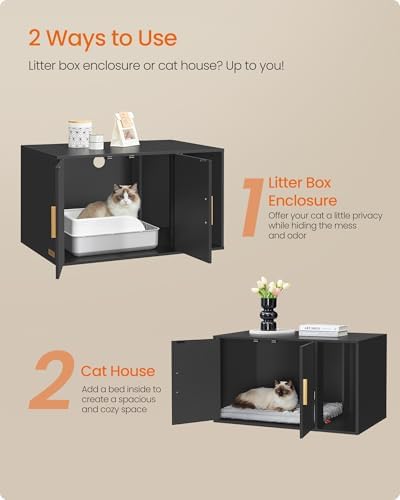 Feandrea Cat Litter Box Enclosure, Double Doors, 31.5 x 19.7 x 17.7 Inches