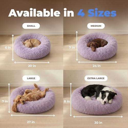 Best Pet Supplies Round Calming Dog Bed for Small, Medium & Large Dogs, Plush Donut Cuddler Pet Bed w/Raised Rim for Head, Neck Support, Anti-Slip Bottom Washable Bed - Lavender, 20 x 20 x 6