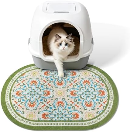 Cat Litter Mat, 24"x15" High Density PVC Litter Trapping Mat, Non-Slip, Waterproof & Urine-Proof Litters Catcher Mats, Keep Floor Clean, Soft on Kitten Paws, Cat Essentials Bean Green