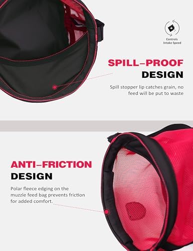 Harrison Howard Horse Muzzle Feed Bag Nylon Mesh Grain Feed Bag with Padded Neck Strap Adjustable Belt Pink Large