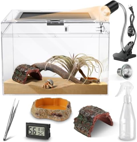 HELIME Reptile Tank 7 Piece Starter Kit with Escape Proof Locking Lid Small