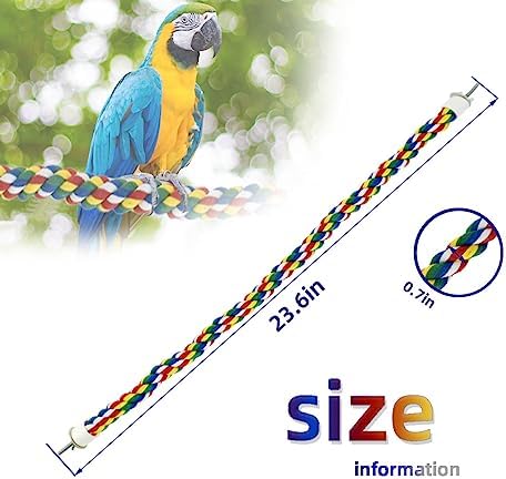 23.6 Inches Colorful Rope Perch for Bird Bungee Climbing Swing Parrot (Pack of 2)