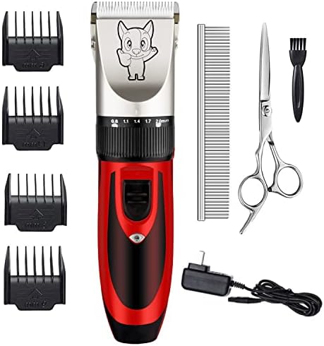 Highdas Dog Clippers for Grooming Low Noise, Cordless Electric Dog Grooming Kit Clippers Rechargeable, Quiet Dog Shaver, Pet Hair Trimmer Kit for Dogs & Cats (Red)