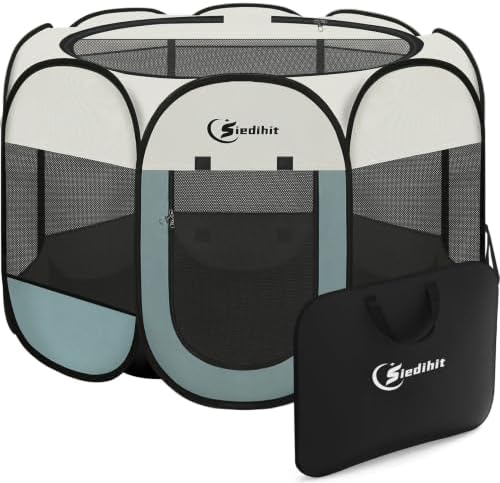 Siedihit Dog Playpen Tent Crate Cage Indoor Outdoor Travel Extra Large Grey