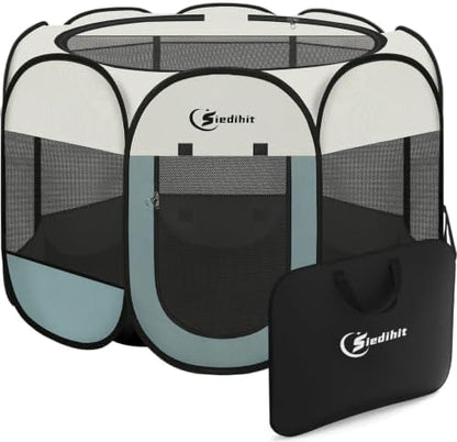 Siedihit Dog Playpen Tent Crate Cage Indoor Outdoor Travel Extra Large Grey