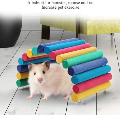 PINVNBY PIVBY 2PCS Wooden Hamster Bridge, Flexible Natural Wooden Ladder Bridge Tunnel Hideout, Hamster cage Accessories for Small Animals Guinea Pig, Rat, Chinchilla, Gerbil, Mice, Mouse (Colorful)