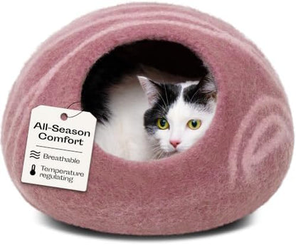 MEOWFIA Cat Cave - Merino Wool Bed for Indoor Cats (Rose Gold, Large)