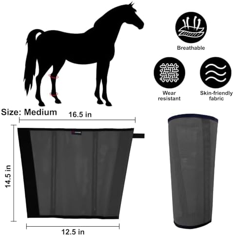Horse Fly Boots, Breathable Mesh Protection Set of 4, Comfortable Horse Leggings, Breathable Mesh Design, Equine Supplies for Reduce Stomping, Hoof Damage & Leg Fatigue (Grey, Medium)