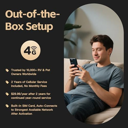 Cellular Temperature Monitor for RV Pet Safety – 4G Remote Temperature, Humidity & Power Outage Monitor for Vacation Home & Server Room | App Controlled | No WiFi | 2 Year Subscription Included