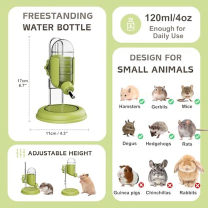Hamster Water Bottle with Stand, 4oz Water Dispenser for Syrian Dwarf Hamsters Gerbils Mice Rats Degus (Green)