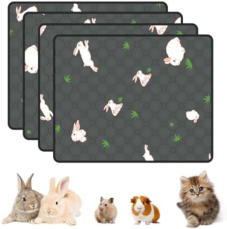 4-Pack Guinea Pig Cage Liner, 18in x 24in Fast Absorption Washable Bedding Pee Pads for Dogs Puppy Rabbit Small Animal Cage Mat, Leakproof & Non-Slip