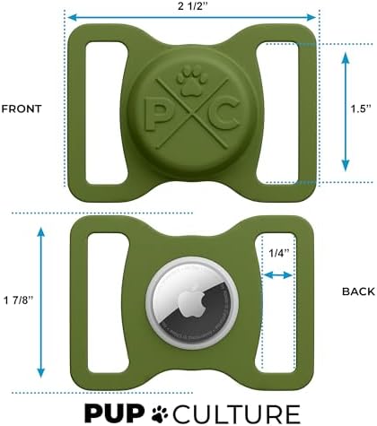 Pup Culture AirTag Dog Collar Holder, Extra-Durable, Lightweight, and Protective AirTag Case for Dog Collar - Track Your Pet Using an Apple AirTag - Dog Collar AirTag Holder- Green 1.5 Inch Collar