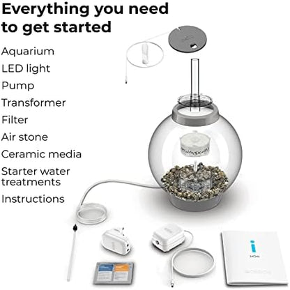 biOrb Classic 15 Acrylic 4-Gallon Aquarium with White LED Lights Modern Compact Tank for Tabletop or Desktop Display, Silver-Trimmed Tank