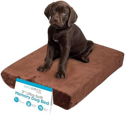 BIRDROCK HOME Memory 3" Memory Dog Bed | Ultra Soft Plush Pet Bed | Pet Mat (22 x 16, Brown)
