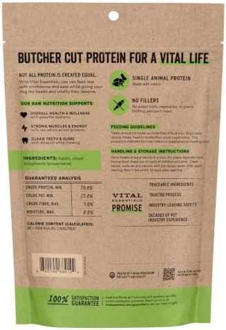 Vital Essentials Freeze Dried Dog Treats, Rabbit Bites, 5 oz Bag