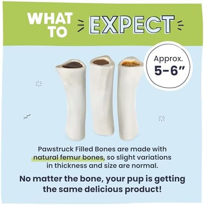 Pawstruck Large 5"-6” Filled Dog Bones Variety Pack - Peanut Butter, Cheese & Bacon, Beef Flavors - Made in USA, Long Lasting Stuffed Femur Treat for Aggressive Chewers (Count of 6)