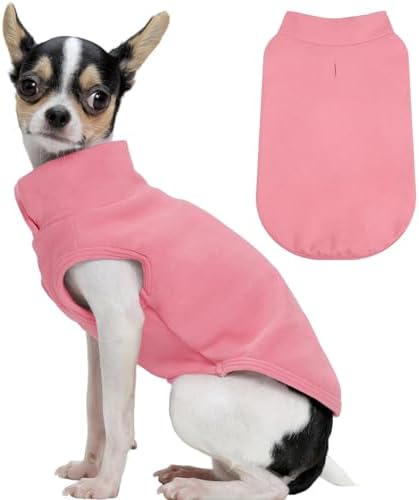 FUAMEY Dog Fleece Vest for Small Dogs,Warm Stretchy Dog Sweatshirts Pullover with Leash Hole Dogs Sweater Soft Pet Turtleneck Cozy Pet Vest Lightweight Sleeveless Pink XXS