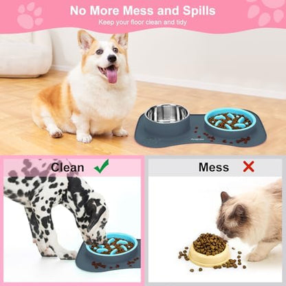 Slow Feeder Dog Bowls 3 in 1 Stainless Steel Food Water Bowl to Slow Eating