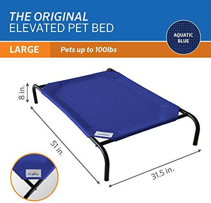 Coolaroo Original Elevated Dog Bed - Breathable Off-The-Ground Pet Bed with Cooling Fabric, Joint Relief & Moisture-Resistant Fabric, 100% Recyclable, Easy Clean, Aquatic Blue, Large