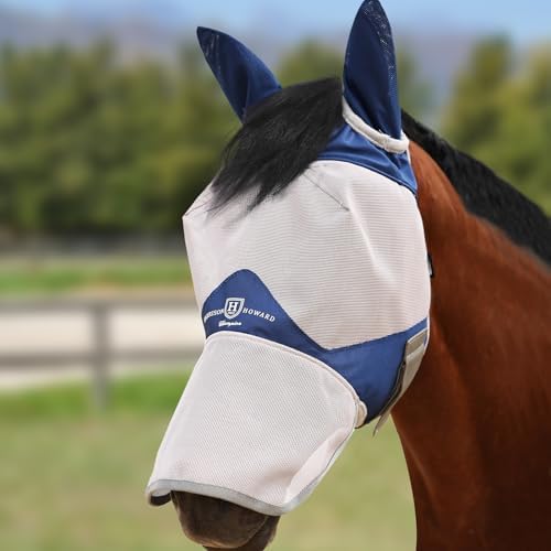 Harrison Howard Full Face Horse Fly Mask UV Protection and Breathable for Equine Use Comfortable Navy M