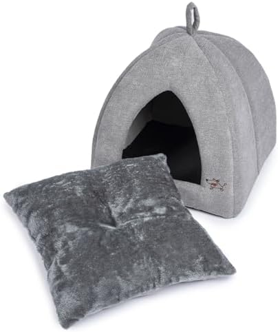 Best Pet Supplies Cat Bed for Indoor Cat, Domed Tent House with Removable Pillow, Covered Cat Cave for Small Dog, Puppies and All Breeds of Cats - Gray, 16 x 16 x H:16"