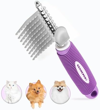 GENPEPADO Dematting Undercoat Rake Comb for Dogs & Cats with Long 2.5-In Stainless Steel Safety Blades for Removing Knots, Mats & Tangles - Pet Grooming Deshedding Brush Tool with Anti-Slip Grip