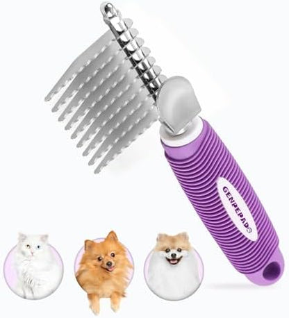 GENPEPADO Dematting Undercoat Rake Comb for Dogs & Cats with Long 2.5-In Stainless Steel Safety Blades for Removing Knots, Mats & Tangles - Pet Grooming Deshedding Brush Tool with Anti-Slip Grip