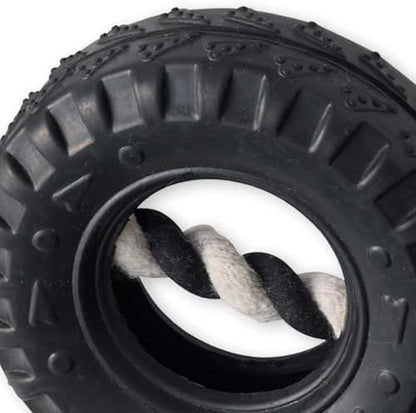 Pet Passion Natural Rubber Tire and Organic Cotton Rope Pull and Chew Dog Toy for All Pet Breeds, Black, Small