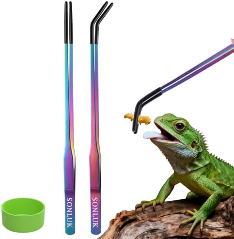 3 Pack Reptile Feeding Tongs&Bowl Set,10.62",Rubber Tips(A-colorful)