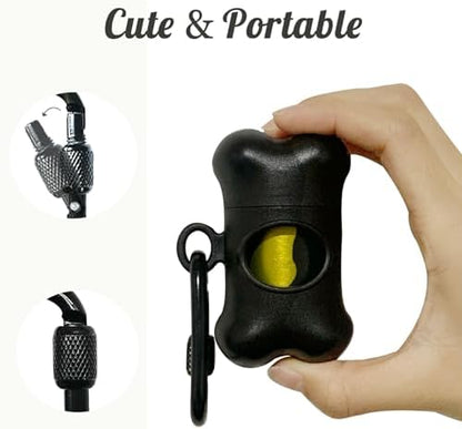 Bone Shaped Dog Waste Bag Dispenser with Leakproof Bags, 2 Holders, 30 Bags, Black