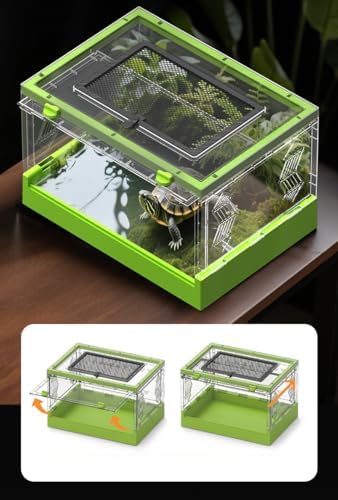 Large Portable Reptile Tank with Multi-Observation Perspective Foldable and Bottom Pulley, Ideal Habitat for Gecko, Frog, Spider and so on (Green Extra Large)