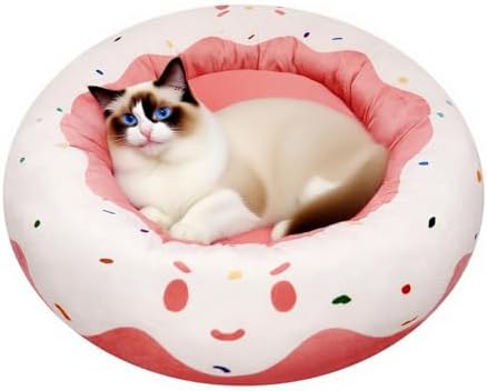 Cute Cat Beds for Indoor Cats, Small Dog Beds, Soft Washable Pet Beds for Kitten and Puppy, Funny Dount Cat Cave, 17 Inches