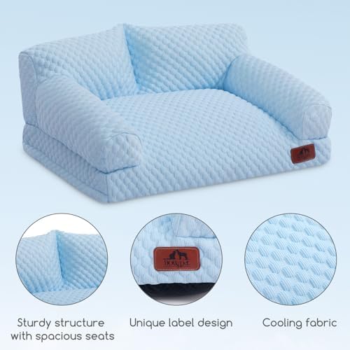 Hollypet Cooling Dog Couch Bed, Washable Pet Sofa, Blue, 24x18