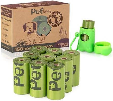 Pet Faves Eco-friendly Dog Poop Bags -100% Leak-Proof, Strong and Extra Long Doggie Poop Bags for Dogs and Cats waste bag, Lavender Scented - 150 Bags (1 pack)