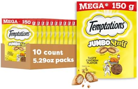 Temptations Jumbo Stuff Crunchy & Soft Cat Treats, Chicken, 5.3 oz, 10 Pack