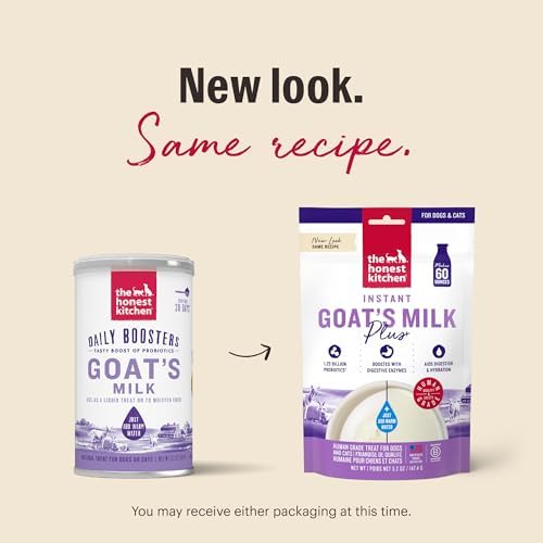 The Honest Kitchen Instant Goat’s Milk with Probiotics for Dogs and Cats, Human Grade Powder Drink Mix, Digestive Health Support, Food Topper or Treat, Just Add Water, 5.2 oz Pouch Makes 60 oz