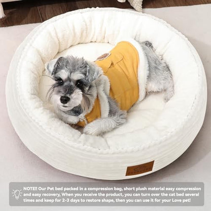Zerbuger 23in Cream Round Dog Bed Sofa for Dogs Cats, Machine Washable
