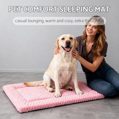 Dog Bed Mat, Reversible Dog Crate Pad - Washable Kennel Mat with Soft Support Foam, Flat Kennel Pad for Dogs & Cats, Double Pet Bed Perfect for Cage (Pink, 35" L x 23" W x 0.8" Th)