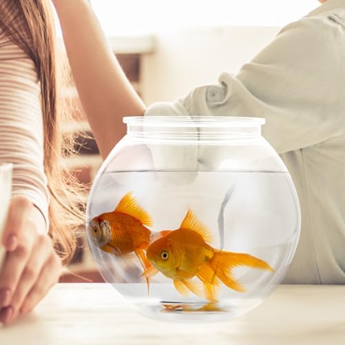 ULTECHNOVO Transparent Plastic Fish Tank Round Small Aquarium for Goldfish Clear Fishbowl for Desk Home Plant Display Easy-Clean Integrated Design 7.08 X 7.08 X 6.29 in 1 Pack