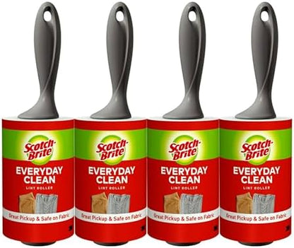 Scotch-Brite Everyday Clean Lint Roller, Scotch Brand Adhesive, Pet Hair & Lint Remover for Clothes, Furniture & Car, 4 in x 54.2 ft Each, 4 Pack, 380 Sheets Total