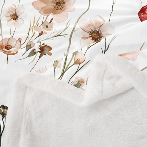 Erosebridal Funny Guinea Pig Blankets and Throws 60"x80",Mushroom Floral Blanket Throw for Girls Women,Cute Animal Print Fleece Blanket Farmhouse Wildflower Sherpa Blanket for Bedroom Decor