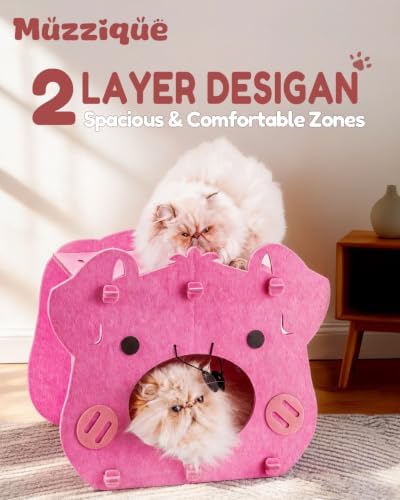 Cute Cat Bed, Pink Pig Cat House, Hideaway Cave with Perch, for Indoor Cats