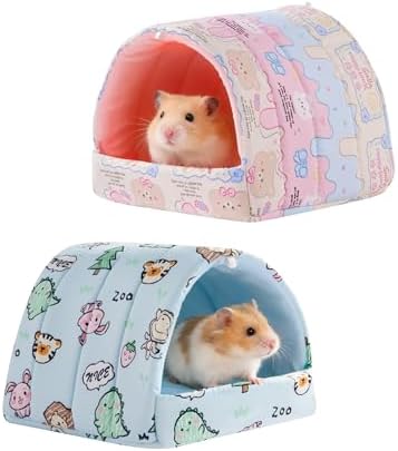 2 Pack Hamster Hideout Bed, Washable Small Animal House Bed Hamster House