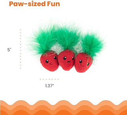 Catstages Strawbabies Dental Cat Chew Toy with Catnip & Feathers, 3-Pack